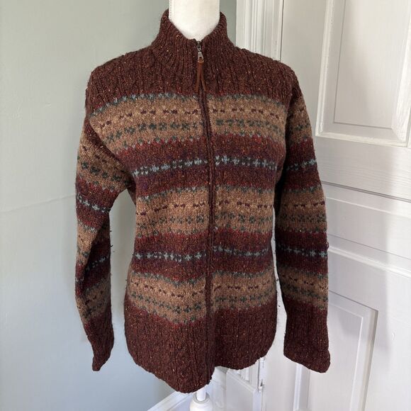 Lauren Ralph Cardigan Sweater Medium Earth Heather Brown Wool Mohair - Picture 1 of 5